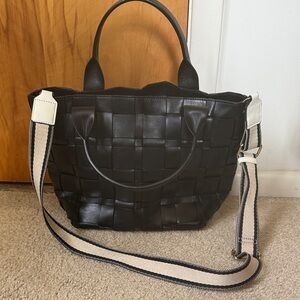 Michael Kors Vivian large woven leather tote bag in black.